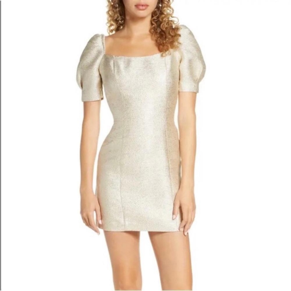 BB Dakota Metallic Puff Sleeve Mini Dress Gold Silver Size 6 NWT Party